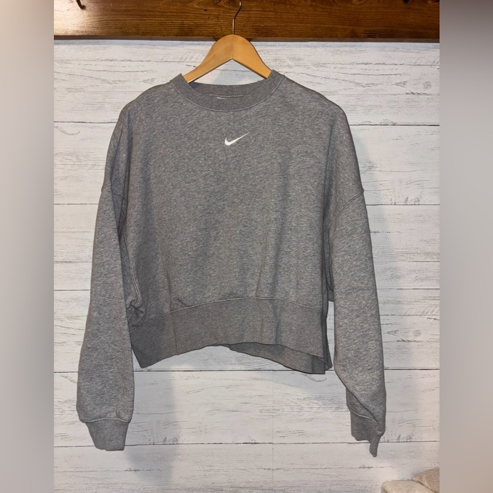 Nike Cropped Mini Swoosh Crewneck Sweatshirt Gray XS